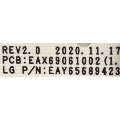 KIT DE TARJETAS PARA TV LG / MAIN EBT66642903 / EAX69532304(1.0) / FUENTE EAY65689423 / EAX69061002(1.0) / 65689423 / T-CON 6871L-6309A / 6870C-0852B / PANEL AC650AQL CPA1_RS / MODELO OLED65C1PUB / OLED65C1PUB.DUSPLJR - Imagen 2